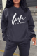 Black Casual Street Print Letter O Neck Tops