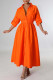 Tangerine Red Casual Solid Patchwork Buckle Turndown Collar Shirt Dress Dresses
