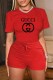 Red Casual Print Letter O Neck Short Sleeve Two Pieces