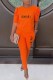 Orange Casual Print Letter O Neck Short Sleeve Two Pieces