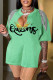 Light Green Casual Print Tassel Patchwork V Neck T-Shirts