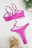 Rose Red Sexy Solid Backless Swimwears (With Paddings)