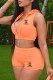 Orange Casual Print Letter Hooded Collar Sleeveless Two Pieces