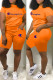 Orange Casual Print Letter O Neck Short Sleeve Two Pieces