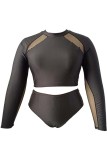 Black Sexy Solid Patchwork O Neck Plus Size Swimwear (With Paddings)