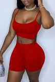 Red Sexy Casual Solid Backless Spaghetti Strap Sleeveless Two Pieces