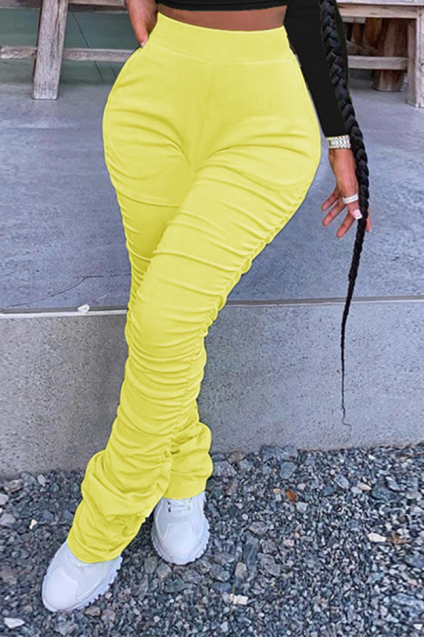 Yellow Street Solid Fold Boot Cut High Waist Speaker Solid Color Bottoms