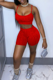 Red Sexy Casual Solid Backless Spaghetti Strap Sleeveless Two Pieces