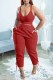 Red Sexy Casual Solid Backless V Neck Sleeveless Two Pieces