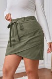 Army Green Casual Solid Patchwork With Bow Plus Size Skirt
