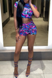 Pink Casual Print Basic O Neck Short Sleeve Two Pieces