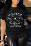 White Casual Letter Print Basic O Neck T-Shirts
