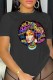 Black Casual Print Basic O Neck T-Shirts