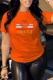 Orange Casual Print Letter O Neck T-Shirts