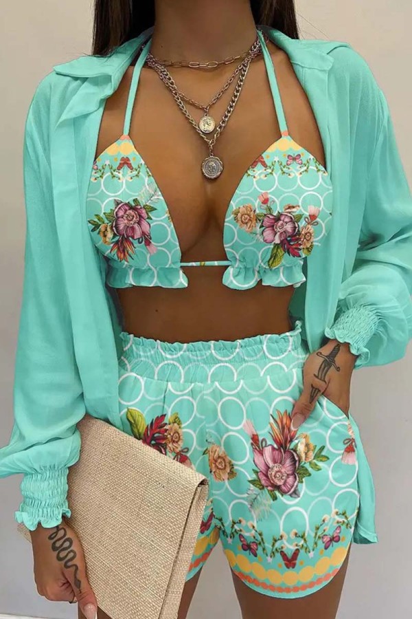 Cyanine Sexy Casual Print Solid Basic Long Sleeve Three Piece Set