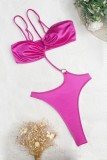 Rose Red Sexy Solid Backless Swimwears (With Paddings)