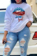 White Street Lips Printed Patchwork O Neck Tops