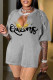 Grey Casual Print Tassel Patchwork V Neck T-Shirts
