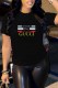 Black Casual Print Letter O Neck T-Shirts
