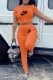 Orange Casual Print Fold Letter O Neck Short Sleeve Two Pieces