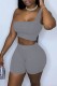 Grey Sexy Casual Solid Backless One Shoulder Sleeveless Two Pieces