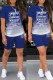 Blue Casual Gradual Change Letter Print Basic O Neck Short Sleeve Two Pieces