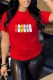 Red Casual Print Letter O Neck T-Shirts