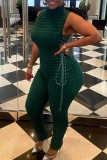 Ink Green Casual Solid Bandage Turtleneck Skinny Jumpsuits