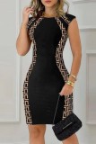 Red Casual Print Patchwork Contrast O Neck Sleeveless Dress Dresses