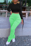 Green Street Solid Fold Boot Cut High Waist Speaker Solid Color Bottoms