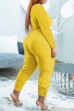 Grey Casual Solid Basic V Neck Long Sleeve Two Pieces