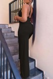 Blue Casual Solid Backless Spaghetti Strap Sleeveless Two Pieces