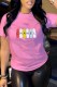 Pink Casual Print Letter O Neck T-Shirts