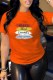 Orange Casual Print Letter O Neck T-Shirts