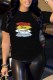 Black Casual Print Letter O Neck T-Shirts