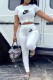 White Casual Print Fold Letter O Neck Short Sleeve Two Pieces