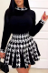 Black Sexy Plaid Patchwork Half A Turtleneck Long Sleeve Two Pieces