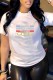 White Casual Print Letter O Neck T-Shirts