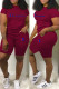 Burgundy Casual Print Letter O Neck Short Sleeve Two Pieces