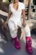 White Casual Solid Basic Zipper Collar Skinny Jumpsuits