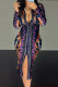 Colour Casual Print Slit V Neck Long Sleeve Dresses