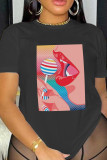White Casual Print Basic O Neck T-Shirts