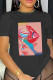 Black Casual Print Basic O Neck T-Shirts