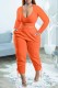 Orange Casual Solid Basic V Neck Long Sleeve Two Pieces