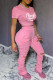 Pink Casual Letter Print Ripped Fold O Neck Short Sleeve Two Pieces