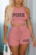 Pink Casual Letter Print Basic O Neck Sleeveless Two Pieces