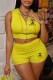 Yellow Casual Print Letter Hooded Collar Sleeveless Two Pieces