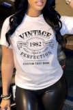 White Casual Letter Print Basic O Neck T-Shirts