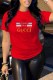 Red Casual Print Letter O Neck T-Shirts