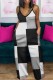 Black White Sexy Casual Print Backless Spaghetti Strap Regular Jumpsuits